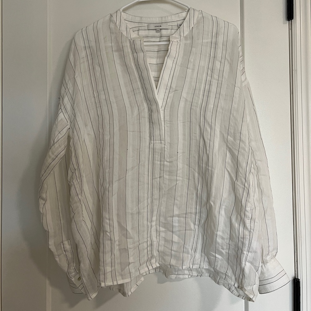 Vince Draped Striped Pullover Blouse